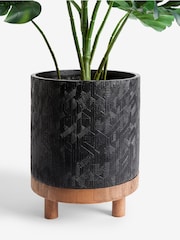 Green Artificial Monstera Plant In Black Bronx Planter - Image 2 of 3