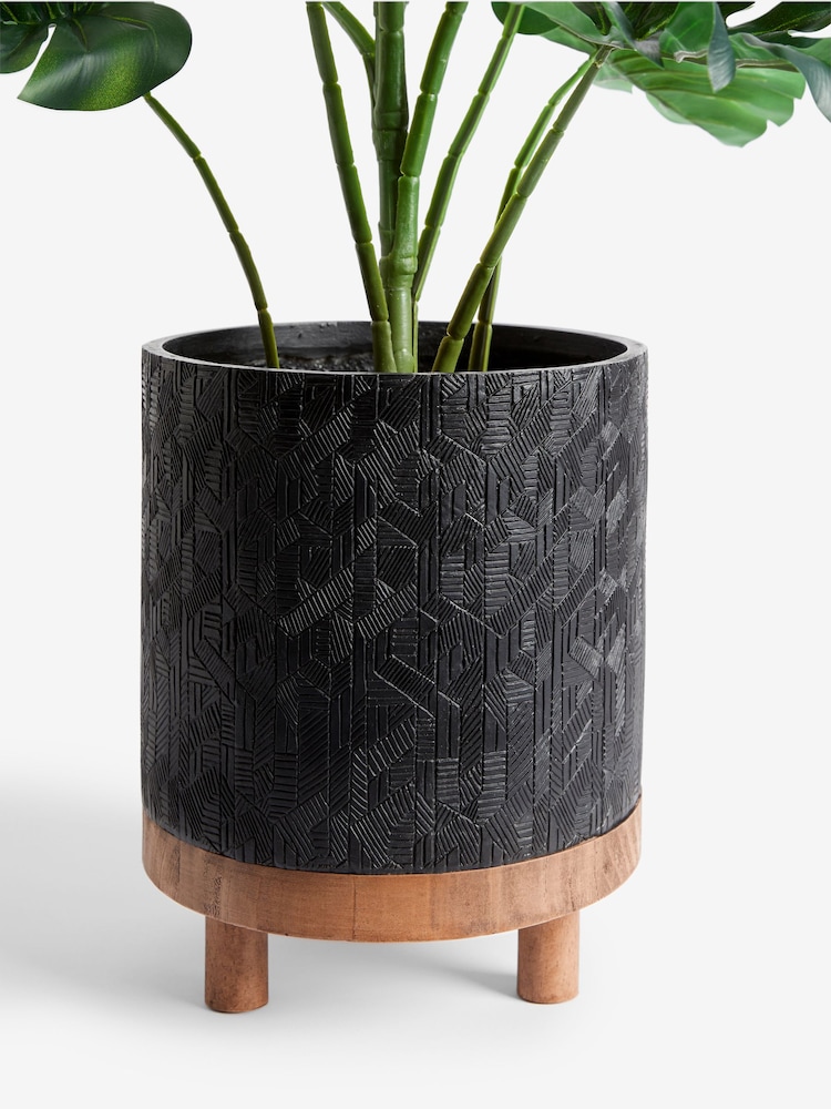 Green Artificial Monstera Plant In Black Bronx Planter - Image 2 of 3