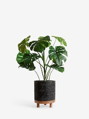 Green Artificial Monstera Plant In Black Bronx Planter - Image 3 of 3