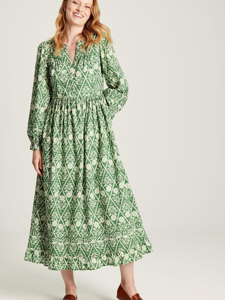 Joules Heather Green Floral Pleated Dress - Image 1 of 6