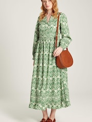 Joules Heather Green Floral Pleated Dress - Image 3 of 6