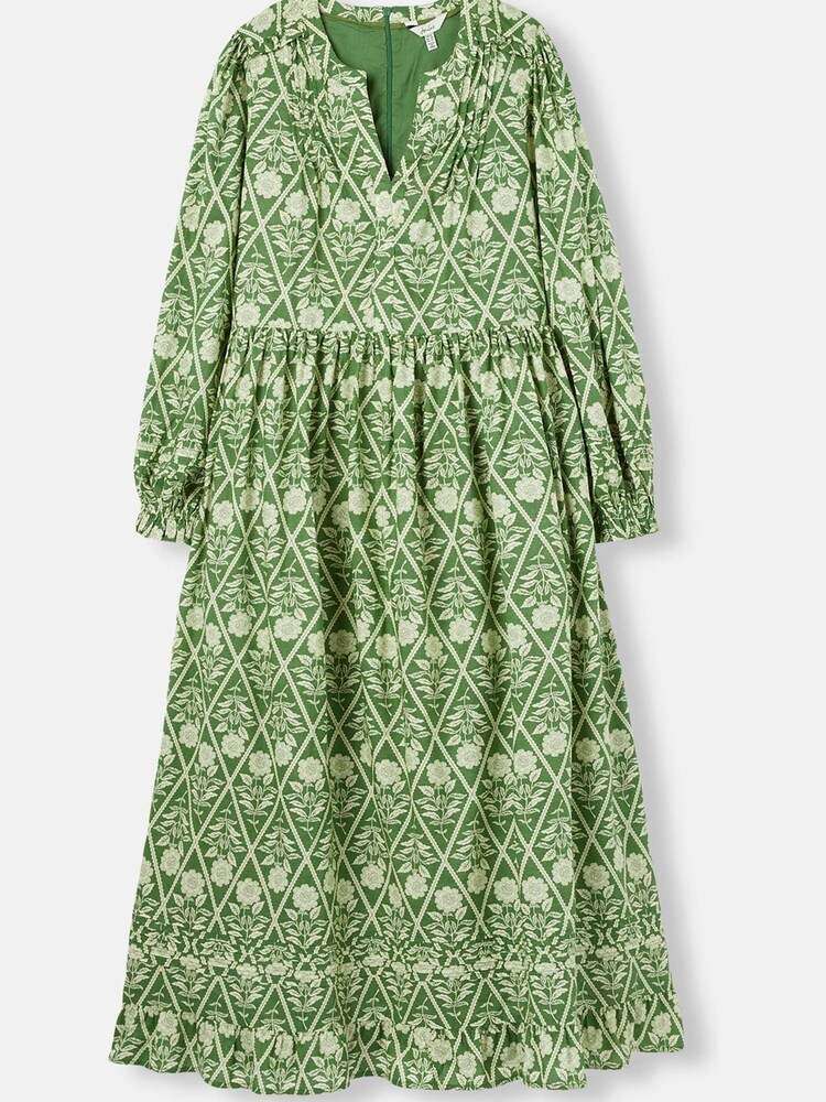 Joules Heather Green Floral Pleated Dress - Image 6 of 6