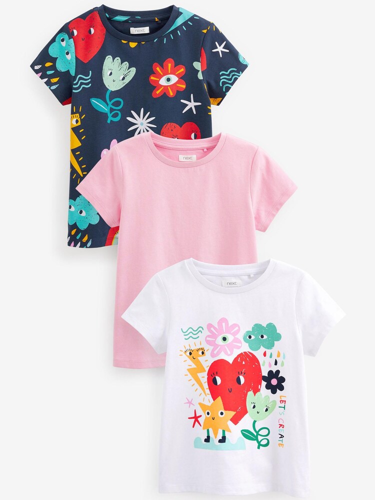 Pink/White Heart Character T-Shirts 3 Pack (3-16yrs) - Image 1 of 1