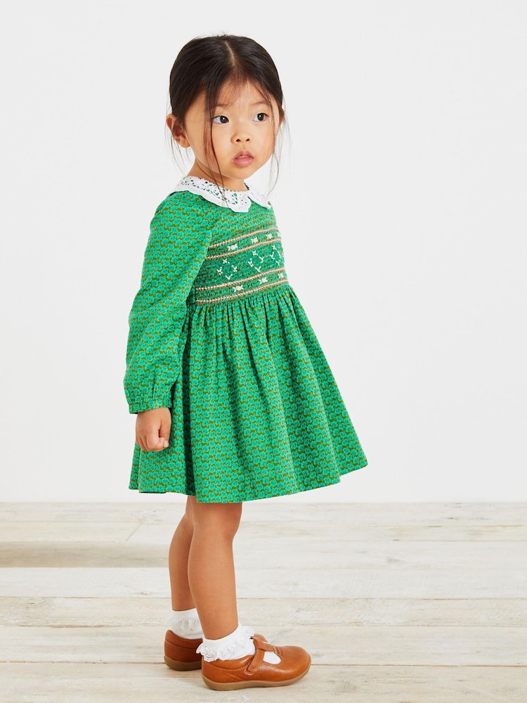 Green Geo Printed Shirred Collar Dress (3mths-8yrs) - Image 1 of 5 Green Geo Printed Shirred Collar Dress (3mths-8yrs) - Image 1 of 5