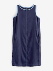 Navy Blue Contrast Sleeveless Linen Blend Mini Shift Dress - Image 4 of 5