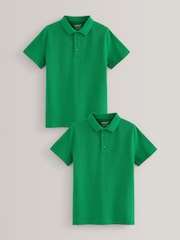 Green Regular Fit Cotton School Short Sleeve 100% Cotton Polo Shirts 2 Pack (3-16yrs) - Image 1 of 7
