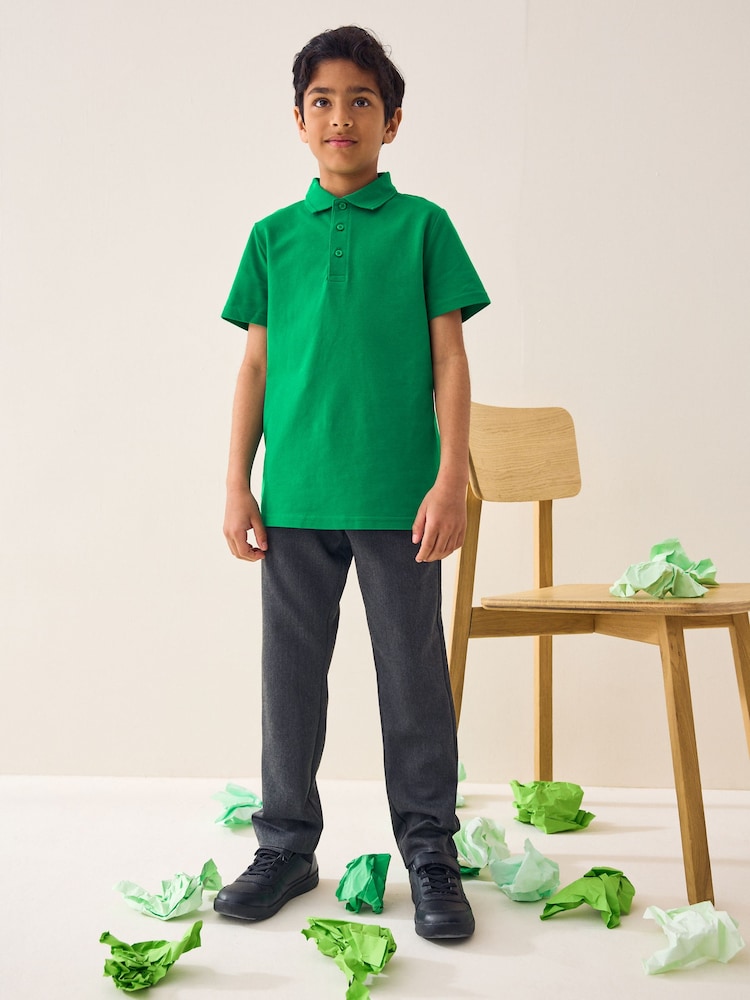 Green Regular Fit Cotton School Short Sleeve 100% Cotton Polo Shirts 2 Pack (3-16yrs) - Image 2 of 7