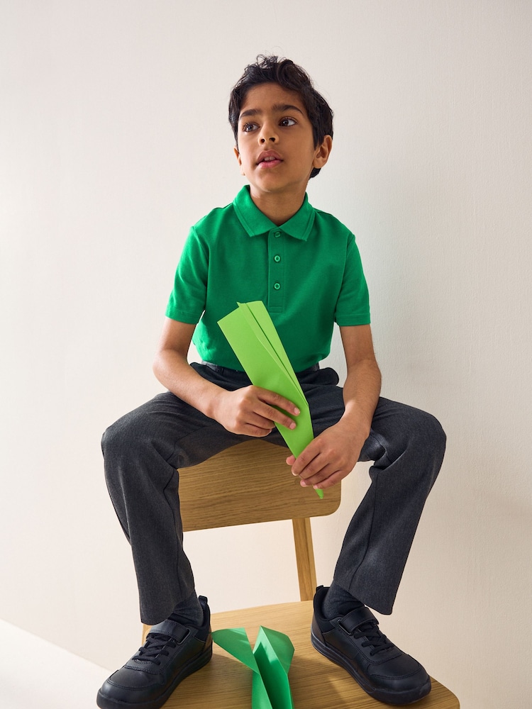 Green Regular Fit Cotton School Short Sleeve 100% Cotton Polo Shirts 2 Pack (3-16yrs) - Image 3 of 7