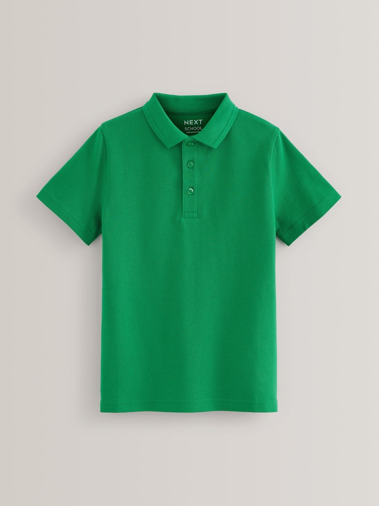Green Regular Fit Cotton School Short Sleeve 100% Cotton Polo Shirts 2 Pack (3-16yrs) - Image 5 of 7