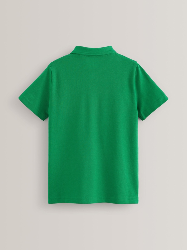 Green Regular Fit Cotton School Short Sleeve 100% Cotton Polo Shirts 2 Pack (3-16yrs) - Image 6 of 7
