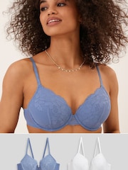 White/Blue Pad Full Cup Lace Bras 2 Pack - Image 1 of 14