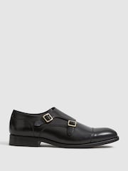 Reiss Black Rivington Leather Monk Strap Shoes - Image 1 of 6