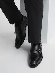 Reiss Black Rivington Leather Monk Strap Shoes - Image 2 of 6