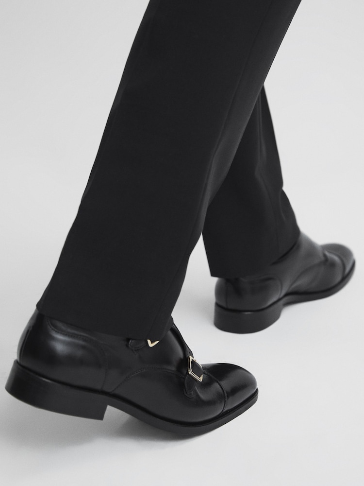 Reiss Black Rivington Leather Monk Strap Shoes - Image 3 of 6
