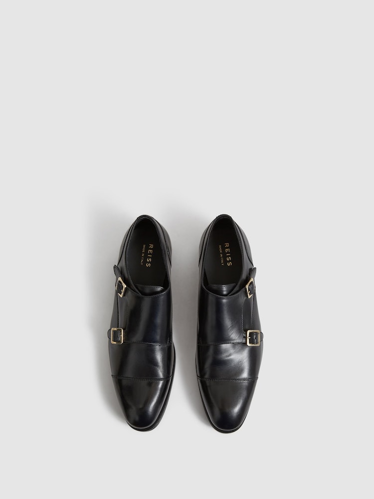 Reiss Black Rivington Leather Monk Strap Shoes - Image 4 of 6