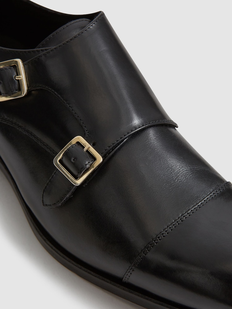 Reiss Black Rivington Leather Monk Strap Shoes - Image 5 of 6