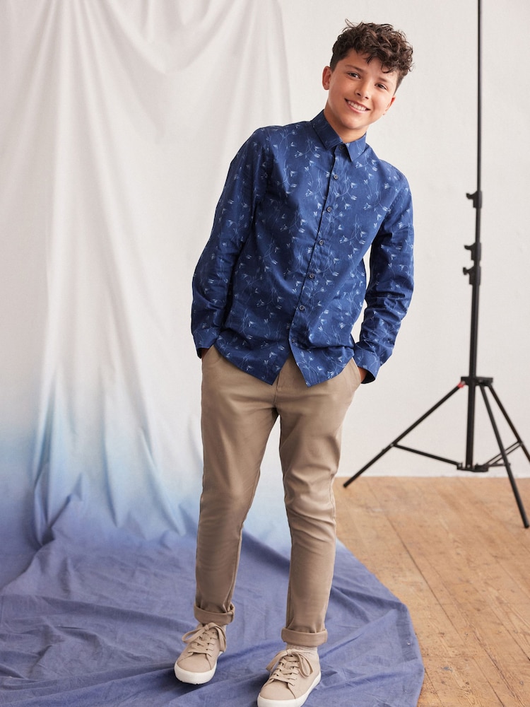 Navy Blue Long Sleeve Smart Printed Shirt (3-16yrs) - Image 2 of 7 Navy Blue Long Sleeve Smart Printed Shirt (3-16yrs) - Image 2 of 7