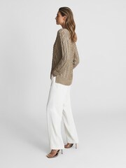 Reiss Gold Vanessa V-Neck Cable Knit Jumper - Image 6 of 7