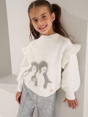 Angel & Rocket Clara Penguin White Sequin Christmas Jumper - Image 1 of 7