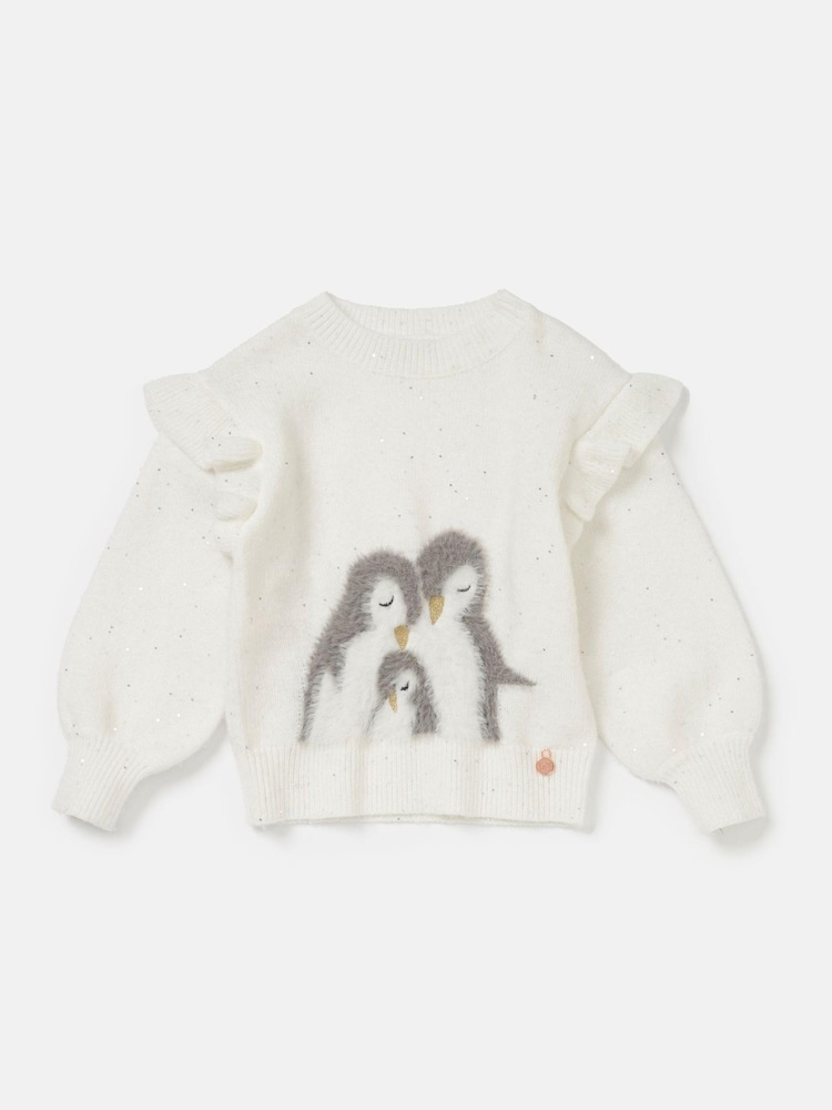 Angel & Rocket Clara Penguin White Sequin Christmas Jumper - Image 5 of 7