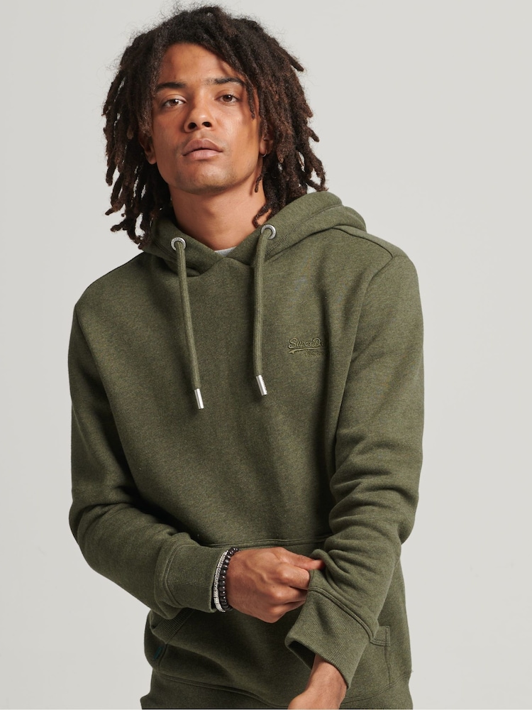 Olive chiné - Sweat à capuche brodé Superdry coton vintage à logo - Image 1 of 5