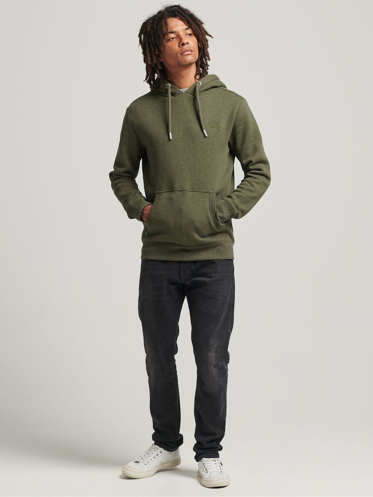 Olive chiné - Sweat à capuche brodé Superdry coton vintage à logo - Image 2 of 5