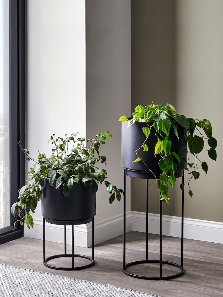Pacific Set of 2 Graphite Metal Circular Planters - Image 1 of 4
