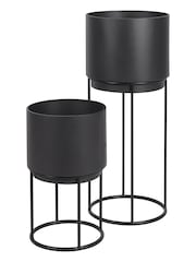 Pacific Set of 2 Graphite Metal Circular Planters - Image 2 of 4