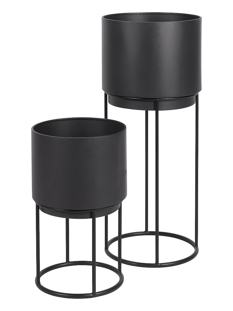 Pacific Set of 2 Graphite Metal Circular Planters - Image 2 of 4