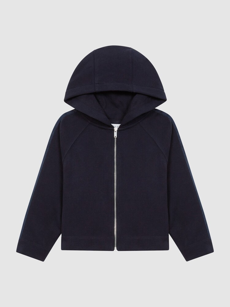 Reiss Navy Zadie Junior Metallic Trim Hoodie - Image 2 of 8 Reiss Navy Zadie Junior Metallic Trim Hoodie - Image 2 of 8