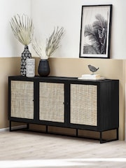Julian Bowen Black Padstow Rattan Sideboard - Image 1 of 4