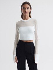 Reiss Ivory Heather Sheer Block Crop Top - Image 1 of 6