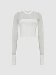 Reiss Ivory Heather Sheer Block Crop Top - Image 2 of 6