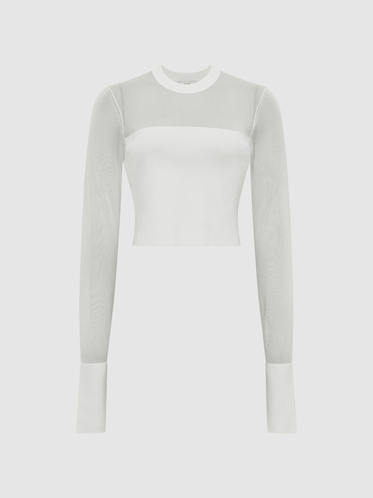 Reiss Ivory Heather Sheer Block Crop Top - Image 2 of 6