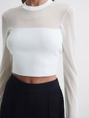 Reiss Ivory Heather Sheer Block Crop Top - Image 4 of 6