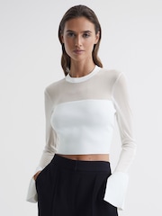 Reiss Ivory Heather Sheer Block Crop Top - Image 6 of 6