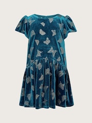 Monsoon Baby Blue Velvet Butterfly Tiered Dress - Image 1 of 2