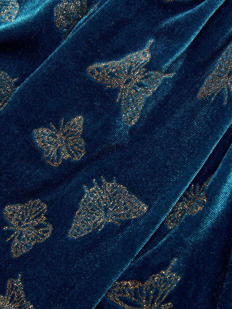 Monsoon Baby Blue Velvet Butterfly Tiered Dress - Image 2 of 2 Monsoon Baby Blue Velvet Butterfly Tiered Dress - Image 2 of 2
