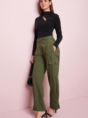 Khaki Green Cargo Utility Pocket Cotton Straight Leg Trousers - Image 1 of 1