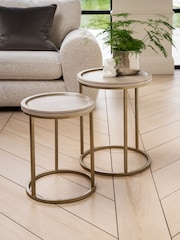 Light Colton Mango Wood Round Set of 2 Nest of Tables - Image 1 of 6