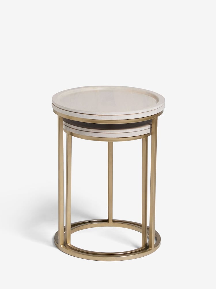 Light Colton Mango Wood Round Set of 2 Nest of Tables - Image 2 of 6