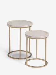 Light Colton Mango Wood Round Set of 2 Nest of Tables - Image 3 of 6