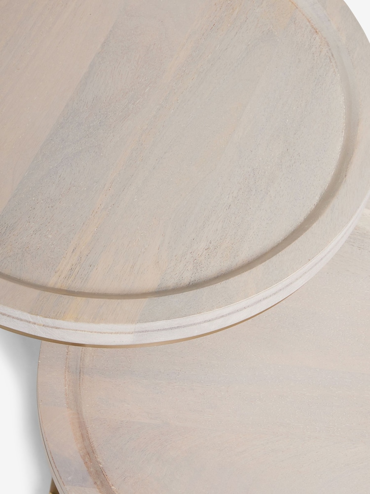 Light Colton Mango Wood Round Set of 2 Nest of Tables - Image 6 of 6