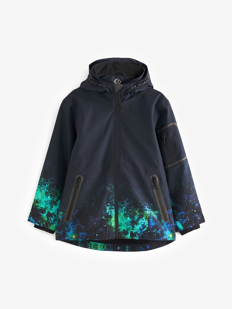 Navy Blue Print Waterproof Fleece Lined Coat (3-16yrs) - Image 1 of 11