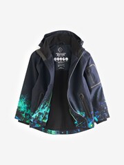 Navy Blue Print Waterproof Fleece Lined Coat (3-16yrs) - Image 3 of 11