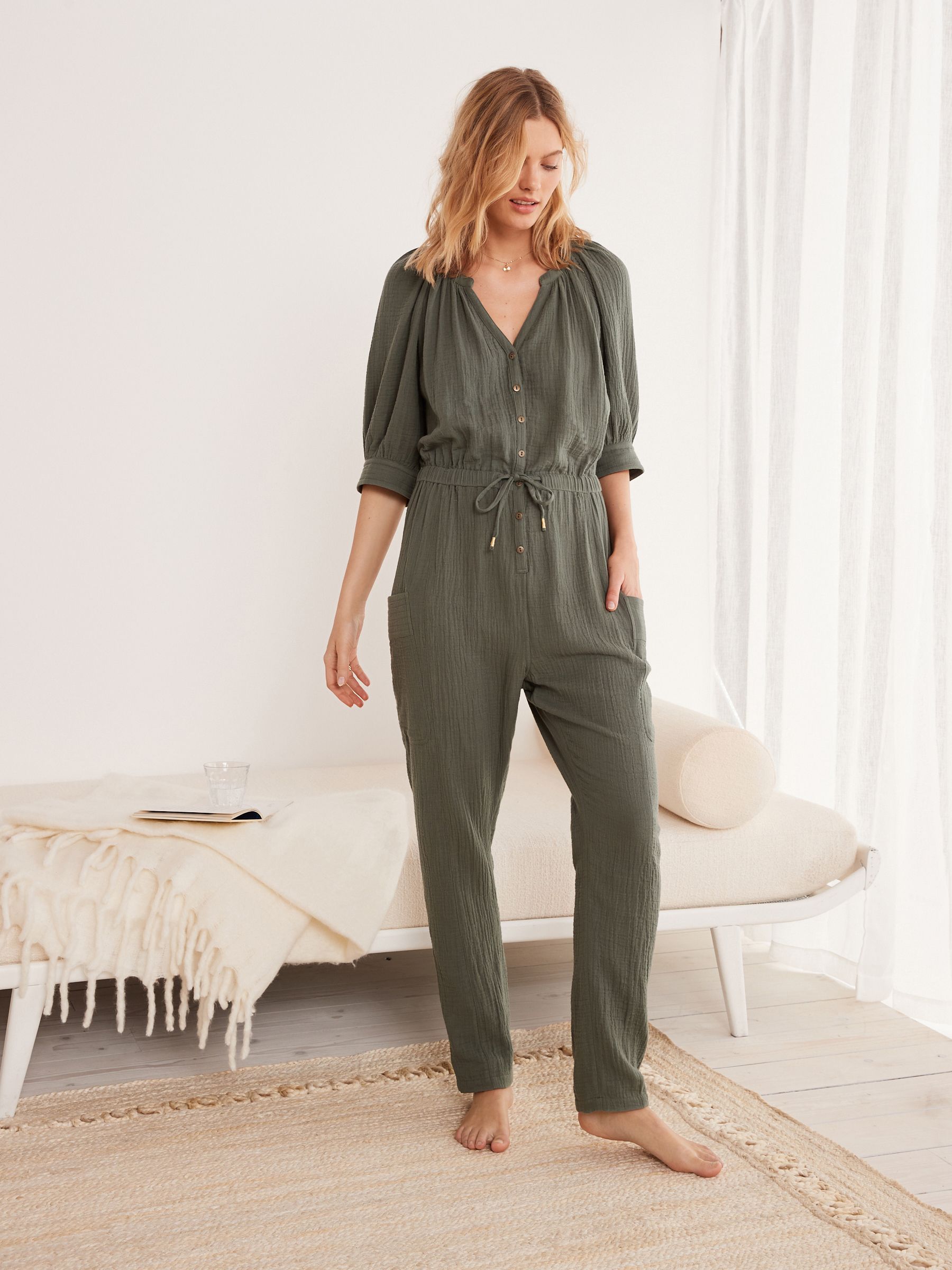 Green cotton jumpsuit on sale