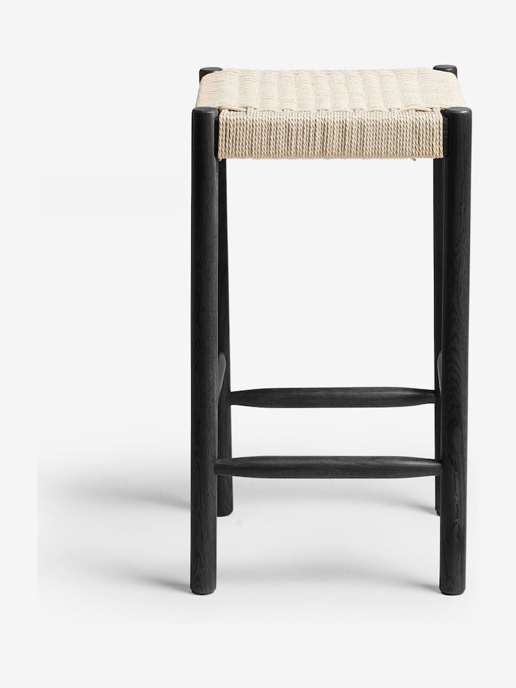 Set of 2 Black Wood Woven Oslo Bar Stools - Image 2 of 6