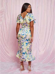 Chi Chi London Blue V-Neck Floral Wrap Midi Dress - Image 2 of 5