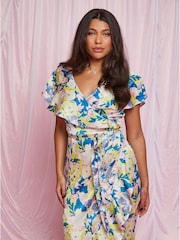 Chi Chi London Blue V-Neck Floral Wrap Midi Dress - Image 5 of 5