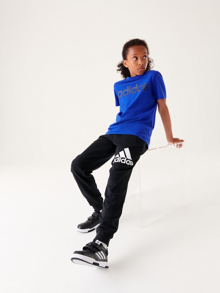 adidas Black Regular Fit Sportswear Essentials Big Logo Cotton Joggers - Image 1 of 6